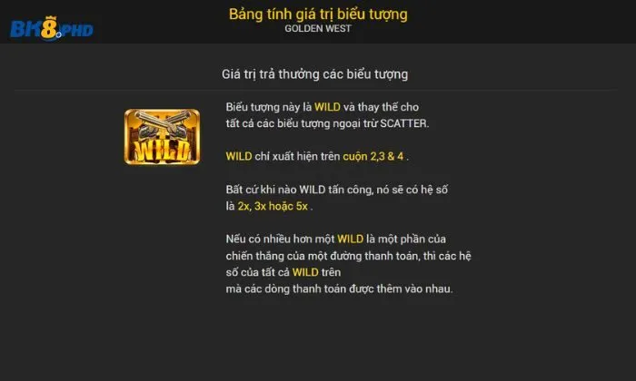 Miền Tây Vàng BK8 Biểu tượng Wild và Scatter tăng cơ hội trúng thưởng lớn